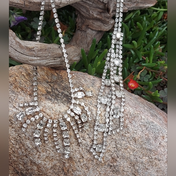 Kramer Rhinestone Earring Set, Backdrop Rhinestone Statement Necklace - Picture 3 of 8